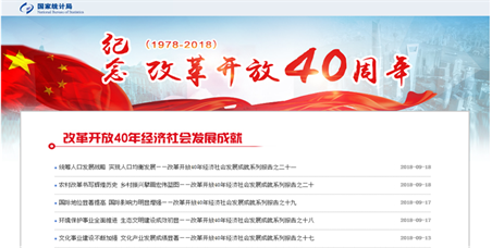标题: 国家统计局网站“纪念改革开放40周年”专题网页
